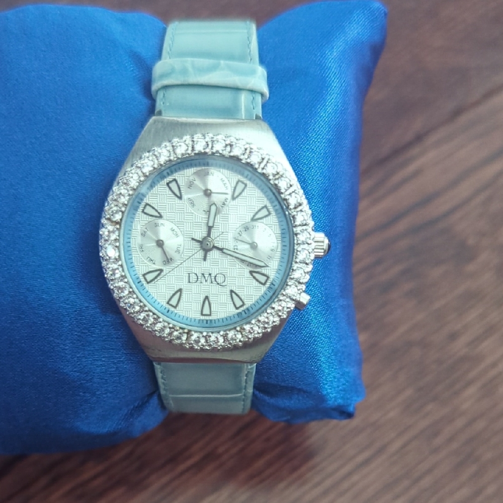 Women's Silver and Blue Crystal Watch